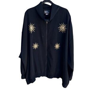 Silver Threads Vintage Womens Black Gold Star Embroidery Zipper Bomber Jacket 4X